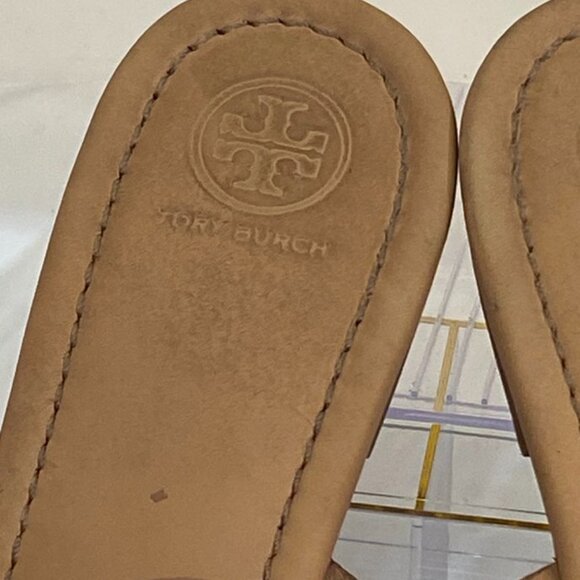 Tory Burch Miller Leather Logo Thong Sandal Nude Tan Classic Slip-On 11M - Picture 16 of 16